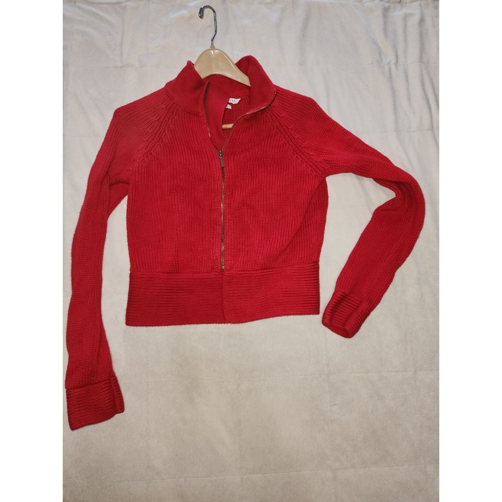 Vintage Tommy Hilfiger red ribbed knit full-zip sweater mock neck Womens Small